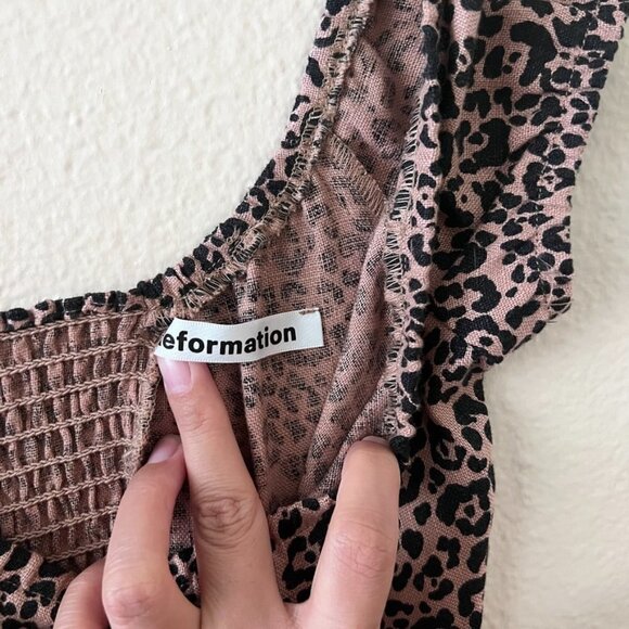 Reformation Toulouse Linen Off Shoulder Leopard Print Midi Dress - Picture 5 of 8